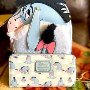 Loungefly Eeyore character Backpack + AOP zip wallet
